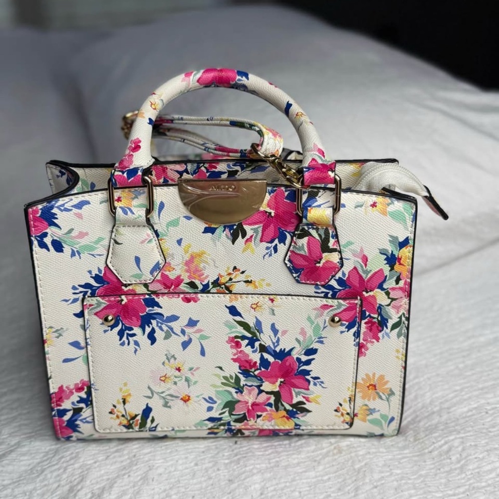 Aldo White and Pink Floral Satchel